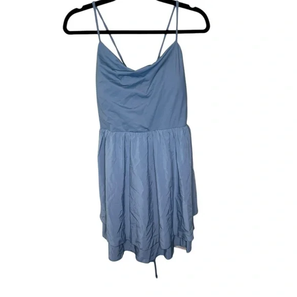 NWT NEW Halara Breezeful Backless Lace Up Tiered Mini Dress in Mineral Blue XL - Picture 2 of 9